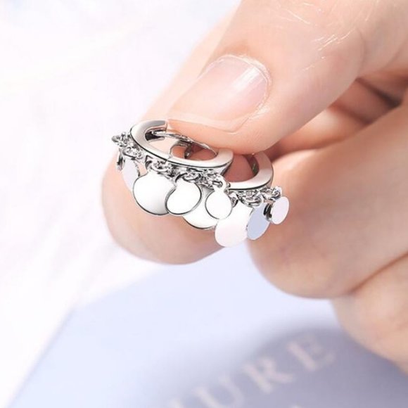 NEW 925 Sterling Silver Coin Hoop Earrings - Picture 6 of 8